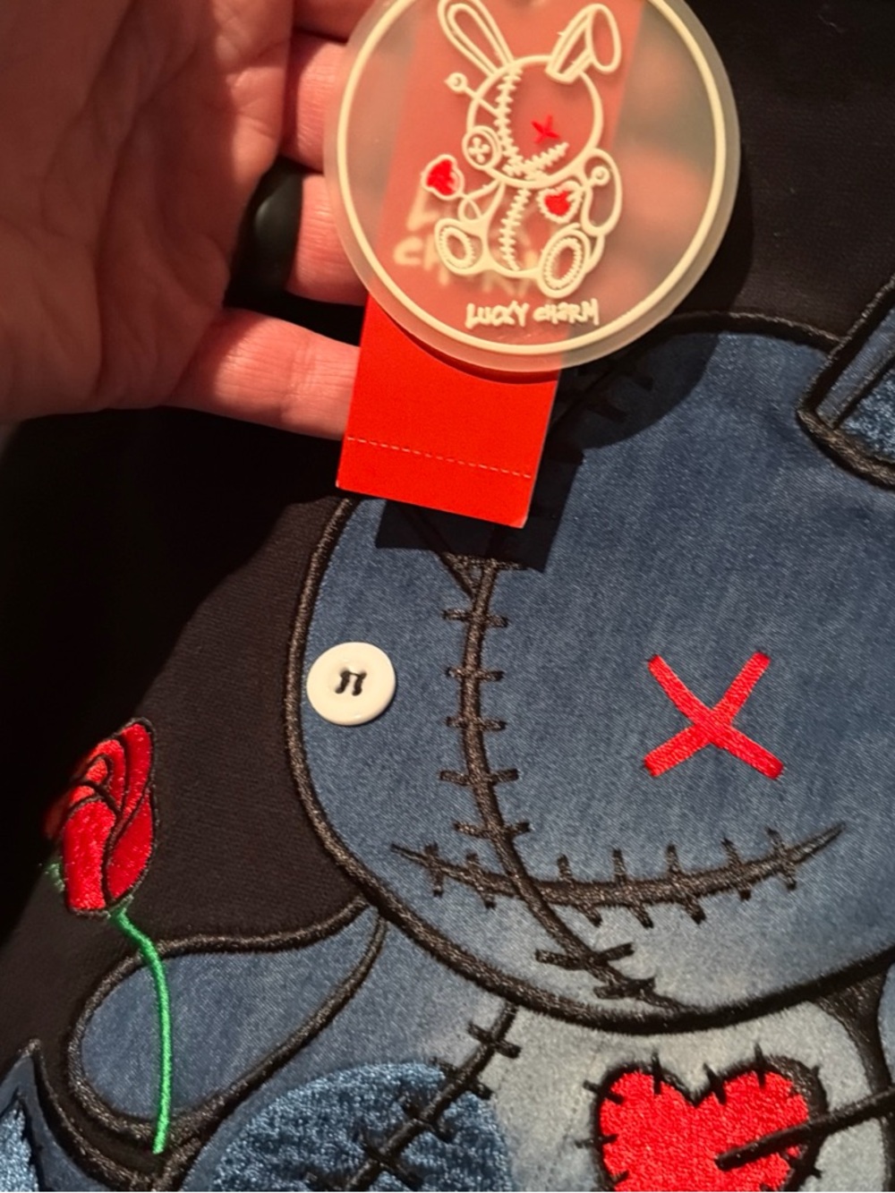 BKYS Men’s Navy Crewneck Sweater with Blue Bunny Appliqué - Picture 3 of 5